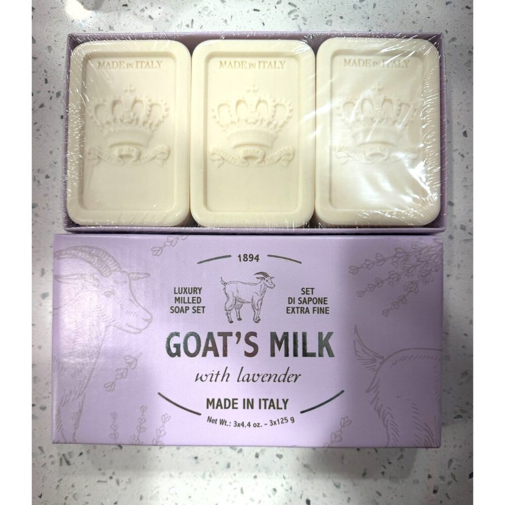 Goats Milk Soap with Lavender Made In Italy Set of 3x 4.4 oz 0% Preservatives